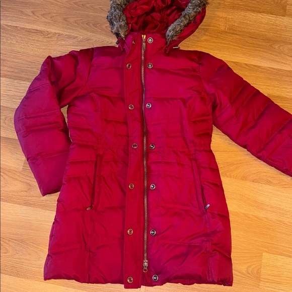 EDDIE BAUER Small Red 700 Fill Goose Down Parka Coat Jacket with Hood - Picture 3 of 10